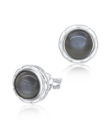 Roundy Grey Moonstone Silver Stud Earring STS-3782